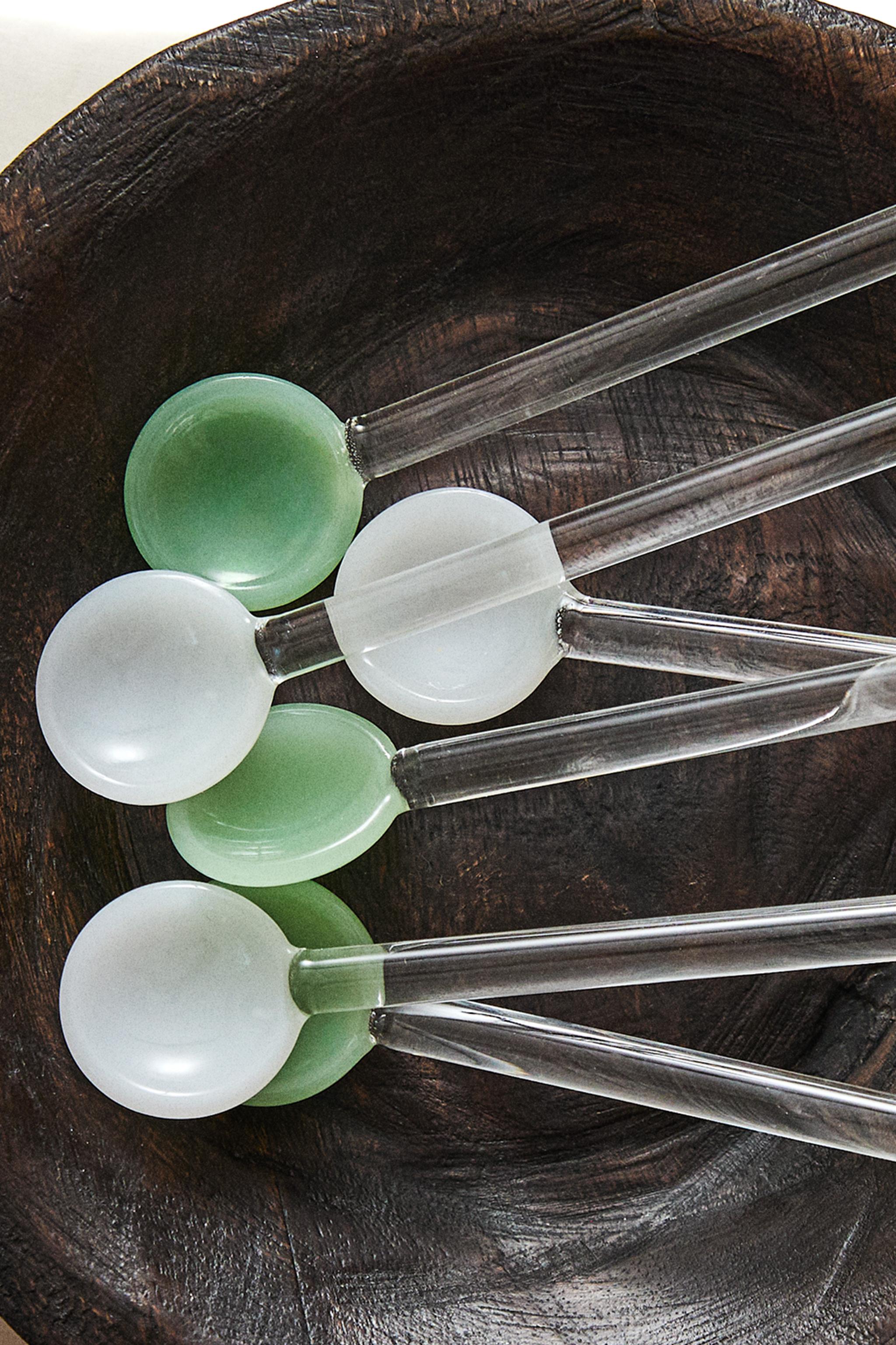 SET OF FLORAL BOROSILICATE GLASS DESSERT SPOONS (SET OF 6)